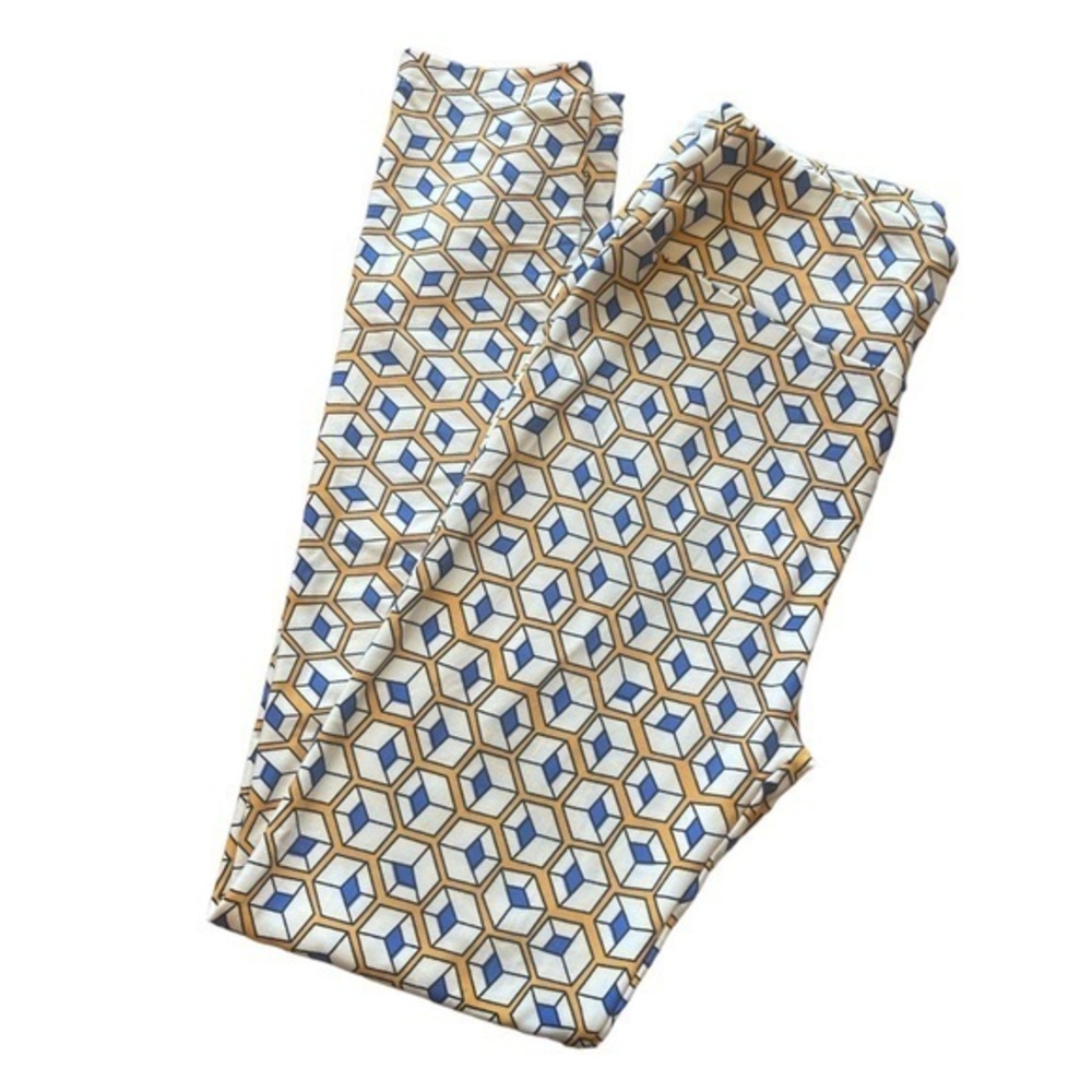 Lularoe Buttery Soft Leggings Cream Orange Blue One Size EUC #0535